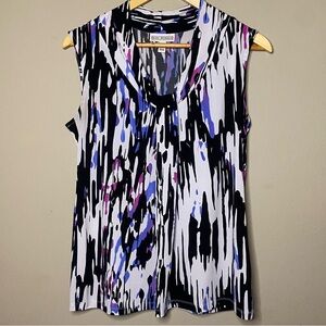 Dana Buchman Sleeveless Shell Blouse Women Medium Purple White V-Neck Knot Front